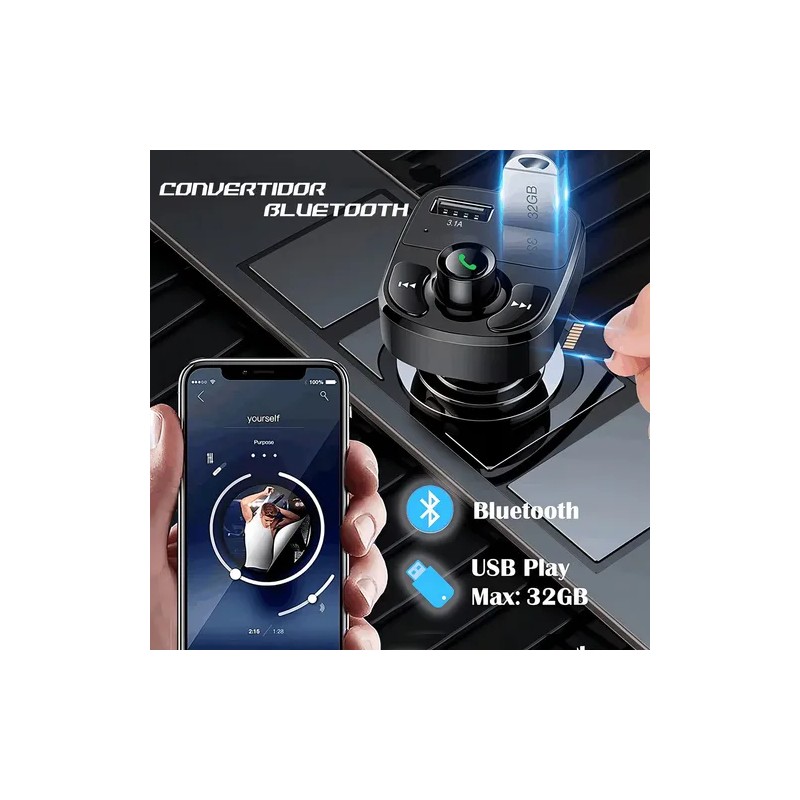 Transmisor FM Bluetooth Yixoo para Auto con Manos Libres y