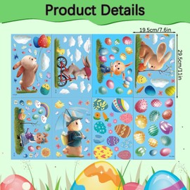 Easter Window Stickers, 8 Sheets 119 PCS Easter Window Stickers Decorations Reusable, Easter PVC Static Stickers, Easter Window Cling Double Sided for Used for Home Office Shop Window Glass