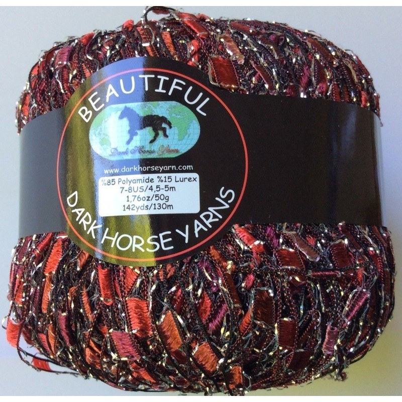 Berry Glitz Ladder Ribbon Yarn Dark Horse Beautiful #B119 Red,