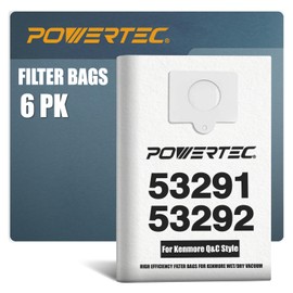 POWERTEC 5055, 50557, 50558 Vacuum Bags for Kenmore 6PK, 53291/53292 for Kenmore & Panasonic Style C, Style Q, Type C-5, C-18, C-19 Models, Replacement Canister Vacuum Cleaner Bags (75053)