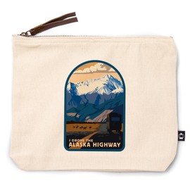 Lantern Press I Drove The Alaska Highway, 100% Cotton Zipper Pouch, Travel Accessory, Go Bag