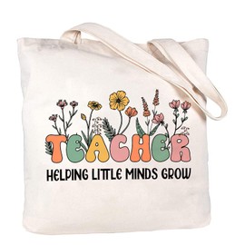TRUMPETIC Teachers Helping Little Minds Grow Tote bags for Teachers, Teacher Gifts, Teacher Flower, Reusable Grocery Shopping Bag, Gifts for Women, Thank You Teacher Gifts from Student, BITB19
