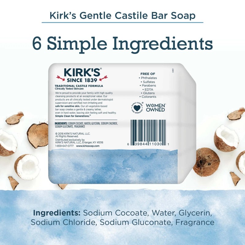 Kirk's Original Gentle Castile Soap with 100% Premium Coconut Oil