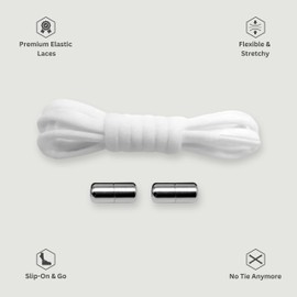 Laceton Elastic Shoelaces Set, Quick Lacing System with High-Quality Metal Lock Closure, Stylish Comfort and Strong Grip, No More Tying Shoes - White -