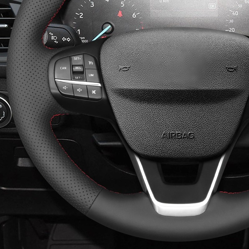 MEWANT DIY Black Faux Leather Steering Wheel Cover for Ford