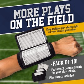 GSM Brands Quarterback (QB) Play Wristband - Adult Size - Pro Football Armband Playbook - 10 Pack (Black)