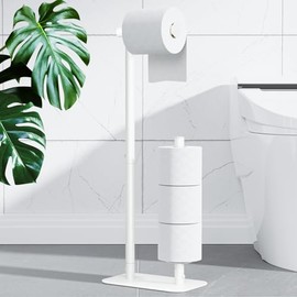 Kitsure Toilet Paper Holder Free Standing - Large Capacity Toilet Paper Holder for 4 Rolls, Rustproof Toilet Paper Stand with Non-Slip Stable Base, White