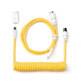 Keychron Custom Coiled Aviator Cable, Yellow, 5-Pin (GX12) Detachable Metal Connector, USB-C to USB-C with USB-A Adapter, Durable Braided Cable for Mechanical Keyboards, Charging & Data Transfer