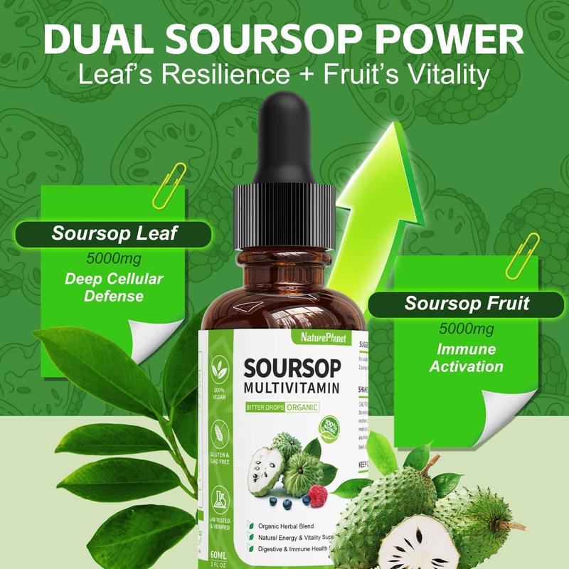 NaturePlanet Graviola Soursop Bitters Liquid Drops, 5000mg Soursop Fruit &