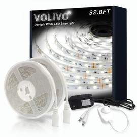 VOLIVO White LED Strip, 32.8ft Dimmable LED Strip 6500K Bright Daylight White, Strong Adhesive, Flexible Tape Light for Mirror, Kitchen Cabinets, Bedroom