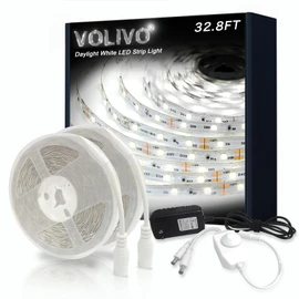 VOLIVO White LED Strip, 32.8ft Dimmable LED Strip 6500K Bright Daylight White, Strong Adhesive, Flexible Tape Light for Mirror, Kitchen Cabinets, Bedroom