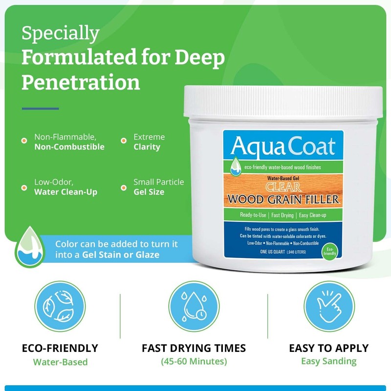 Aqua Coat Water-Based Clear Wood Grain Filler Gel, Fast-Drying, Low