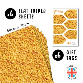 Funny Wrapping Paper - 6 Sheets Birthday Wrapping Paper for Kids Men Women - Mac and Cheese - Yellow - with Stickers - Recyclable - by Central 23