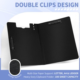 WORPSON Clipboard Folder, with Dual Metal Clips, Embossed-Texture, Folding 360° Rotating, Nursing Clipboard for Letter and A4, Pen Holder (Black, 1)