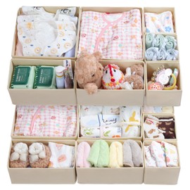 ORLISA Drawer Organizer Clothes-Dresser Organizer for Nursery-Perfect Baby Clothes Organizer and Storage & General Nursery Organization or Dresser Drawer Organizer Foldable Washable Bins Beige