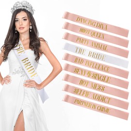 LEIFIDE 10 Pack Bride Sash and Bridesmaid Sash Set Bachelorette Party Sashes Bridal Shower Decorations Bride Gifts Team Sash for Bride Bridesmaids Maid of Honor Party Supplies (Rose Gold, White)