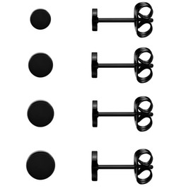 BVLAGIDA 4 Pairs G23 Titanium Stud Earrings Hypoallergenic for Men and Women, Round Stud Earrings, Black, Fake Plugs Earrings, Titanium Earrings with Gift Box, 3/4/5/6 mm, Titanium