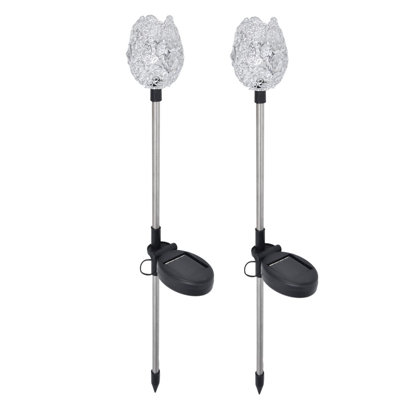 2Pcs Garden Solar Lights LED RGB Fast Charging Petal Design