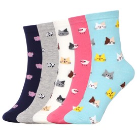 EOAMGO Crew Socks Womens 4-7, Soft Top Socks for Women, Ladies Socks 4-7 Multipack Cotton, 5 Pairs Over-Ankle Length Colourful Animal Patterns Womens Crew Socks, Birthday Gifts for Women