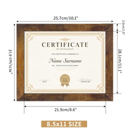 PETAFLOP 8.5x11 Picture Frame Rustic Certificate Frames Wall Tabletop Display Horizontally or Vertically, 7 Pack