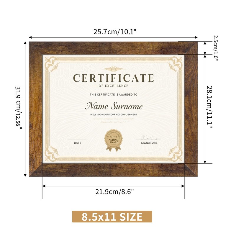 PETAFLOP 8.5x11 Picture Frame Rustic Certificate Frames Wall Tabletop Display