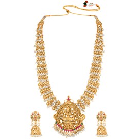 Aheli White Kundan Studded Long Necklace & Jhumki Earrings Set Ethnic Traditional Fashion Jewelry Gift for Women