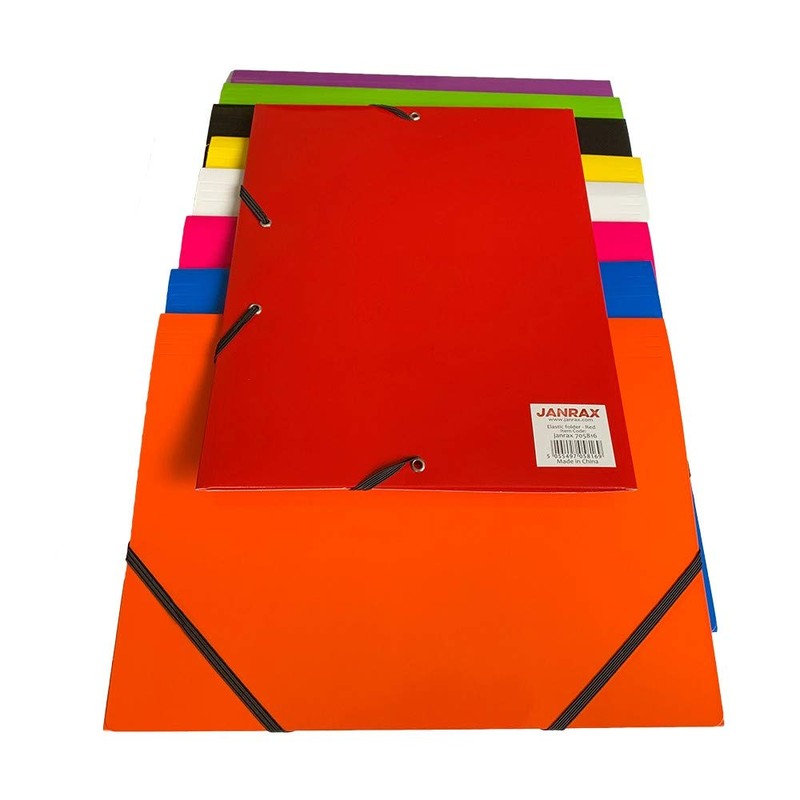 Janrax A4 Black Laminated Card 3 Flap Folder with Elastic