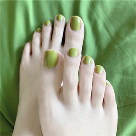 YienDoo False Nail for Toe Chic Exquisite Bridal Light Green Fake Nail for Toes Full Cover Nail Tips Foot Nails 24Pcs