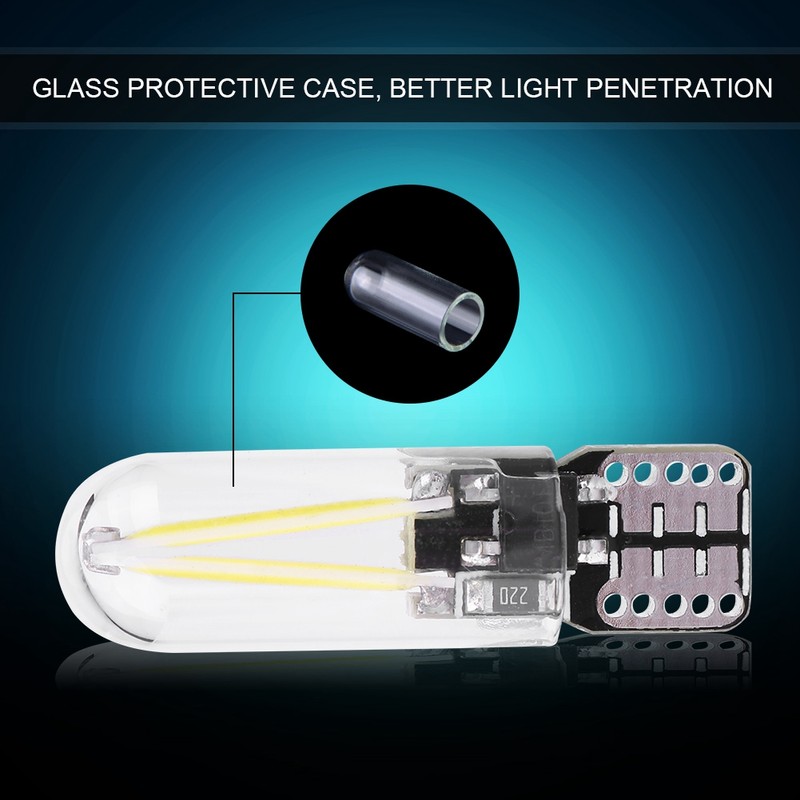 10pcs 12V W5W T10 194 Glass COB Filament LED Car