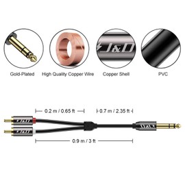 J&D 1/4 inch TRS to Dual RCA Audio Cable, Gold Plated Copper Shell Heavy Duty 6.35mm 1/4 inch Male TRS to 2 RCA Male Stereo Audio Y Splitter Cable, 3 Feet