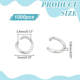 HOBBIESAY Pack of 1000 Silver Jump Rings 5 mm Open Jump Ring Made of Stainless Steel Unsoldered Ring Connectors Small Split Ring Jewellery Making Fittings for DIY Work