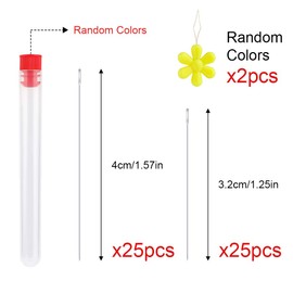 LUNARM 50 Pcs Beading Needles, 2 Sizes Seed Beads Extra Fine Thin Big Eye Beading Needles, Long Straight Needles Hand Sewing Needles with 2Pcs Threaders