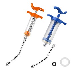 2Pcs Reusable Goats Syringe, 2 Drench Nozzle Adjustable Dosage Drench Gun Syringe for Bird, Cattle, Sheep, Goats, Horse, Pig, Dog Supplies (20ML+50ML)