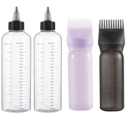 snookipy Hair Oiling Applicator Bottle, Applicator Bottle for Hair Dye and Oiling 4 pack with Graduated Scale, 2 pack Twist-on Tip cap and 2 pack Root Comb