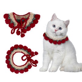 Cat Collar Breakaway Kitten Collar Cute Cat Collars Adjustable Handmade Knitted Collar Comfortable for Cat Kitty Small Dog Puppy (Tulip Red, S)