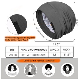 Heywhose 4 Pieces Satin Lined Sleep Bonnet - Adjustable Sleeping Cap Slouchy Beanie Hat for Curly Hair