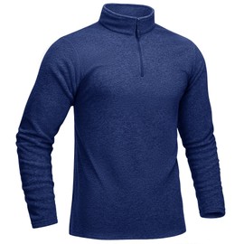 KEFITEVD Mens Quarter Fleece Pullover Windproof Jumper Causal Tops Fall Stand Collar Zipper Sweatshirt,Dark Blue,XL