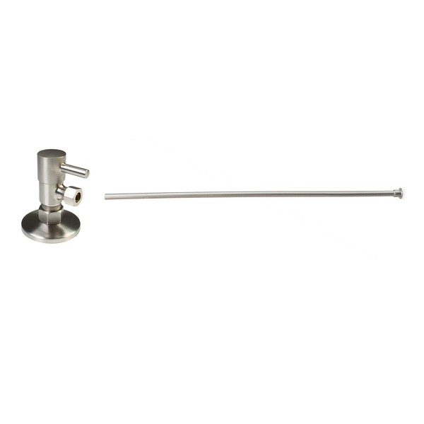 Westbrass D105QRT-07 5/8" x 3/8" OD x 20" Flat Head Toilet Supply Line Riser Kit with Round Handle 1/4-Turn Angle Stop, Satin Nickel