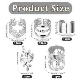Molain 50 PCS Silver Dreadlock Beads Locs Accessories, Jewelry for Braids, Hair Dreadlock Accessory Braid, Adjustable Cuffs Braiding Hair Rings for Dr