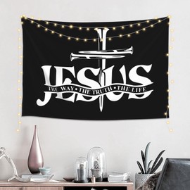 Jesus The Way, Truth, Life Tapestry Polyester Fabric Wall Tapestry For Bedroom Living Room Dorm 60x40 Inch