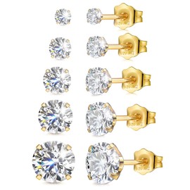 AllenCOCO 14K Gold Filled Cubic Zirconia Stud Earrings for Women, Hypoallergenic Round Simulated Diamond Cubic Zirconia Earrings Studs Flat Back CZ Stud Earrings for Women Men Sensitive Ears Gifts