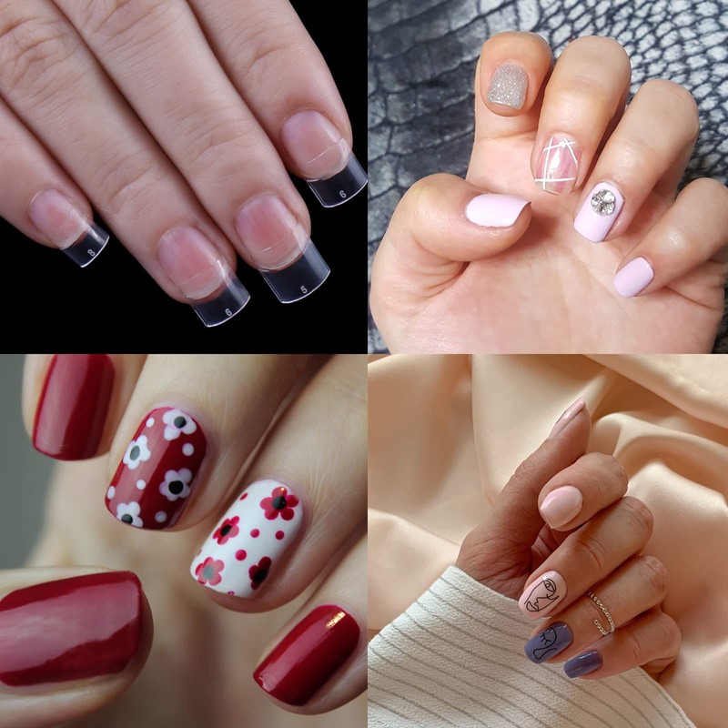 Beuniar Acrylic Natural Nail Tips 500Pcs Short French Artificial Square