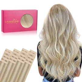 WENNALIFE Tape in Hair Extensions Human Hair, 20pcs 12 inch 40g Ombre Ash Blonde to Golden Blonde Balayage Platinum Blonde Real Human Hair Tape Extensions Remy Straight Tape Hair Extensions