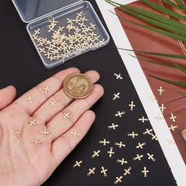 UNICRAFTALE 100pcs Metal Cross Charms Stainless Steel Cross Charms Golden Pendants Tiny Small Cross Charm Small Hole Pendant Accessory for Necklace Bracelet Earring DIY Jewelry Making
