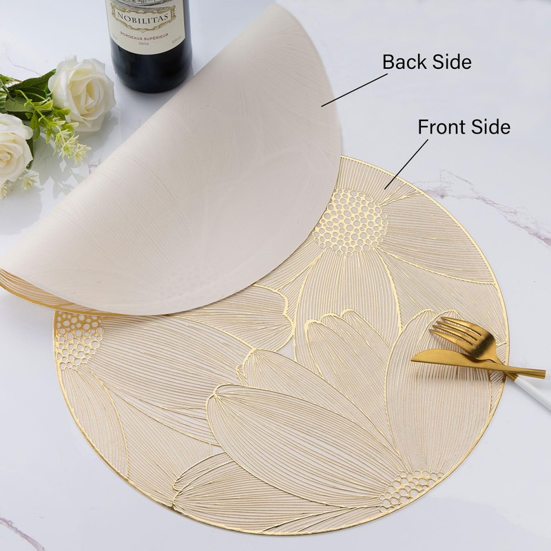 Evevda Gold Vinyl Placemats Set of 6 Flower Placemats Round