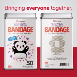 BioSwiss Bandages, Panda Shaped Self Adhesive Bandage, Latex Free Sterile Wound Care, 50 Count