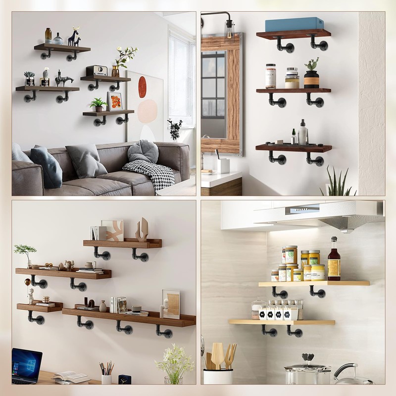 Storystore Industrial Pipe Shelf Brackets, 6 Pack Iron L-Shaped Shelving