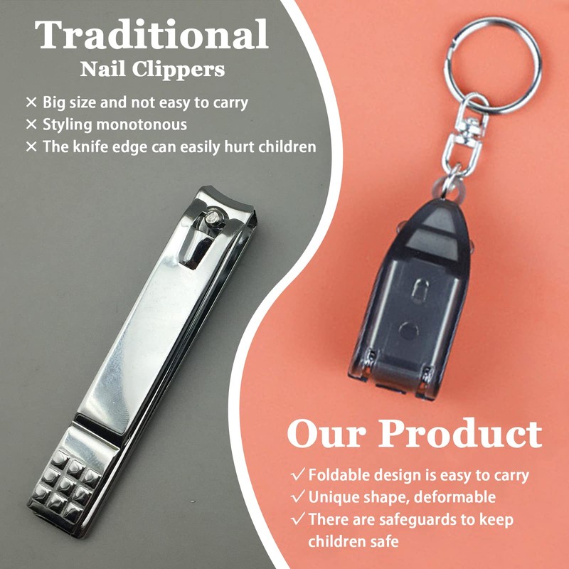 Modixun 3Pack Travel Keychain Finger Nail Clippers, Mini Foldable Stainless