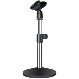 Height adjustable Metal Desktop Microphone Stand with Mic Clip - Mirror Surface