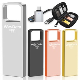 WesData 64GB USB 3.0 Flash Drive 4-Pack with USB C Adapters, Metal Mini Design, 100MB/s Read Speed, Storage Case Included, Pink Gold Gray Silver